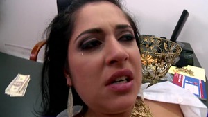 Big Tits at Work - Shaved Kimber Kay fingering in office