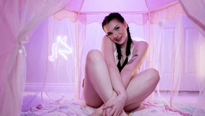 Inserted - Brunette expose natural tits